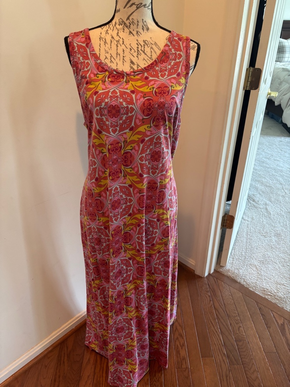Soft Surroundings Pink and Yellow Patterned Sleeveless Maxi Dress